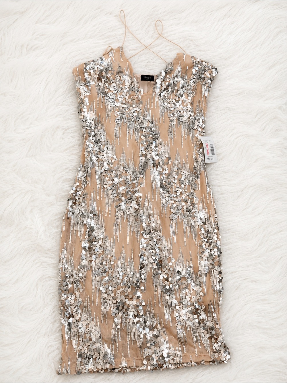 Sequin Embellished Nude Cocktail Dress